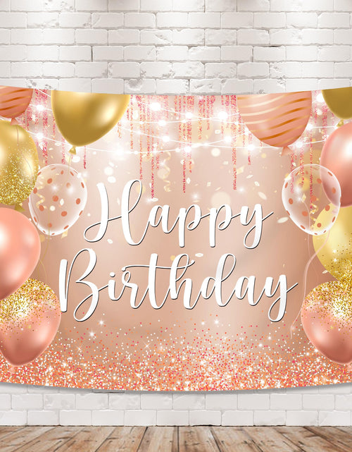 Load image into Gallery viewer, Riyidecor Happy Birthday Backdrop Champagne Pink Gold Balloons 7x5ft Polyester

