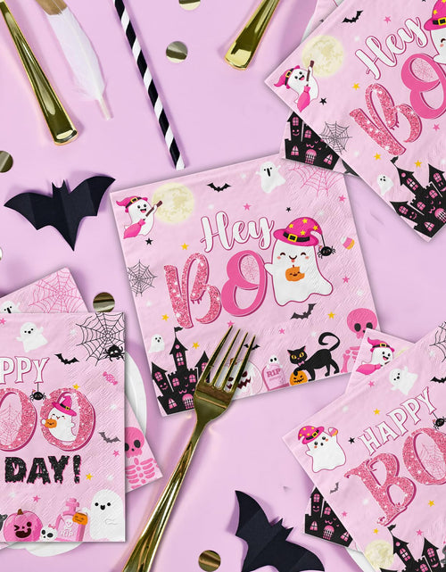 Load image into Gallery viewer, Lenyunge Pink Halloween Birthday Ghost Party Decorations Napkins 48pcs

