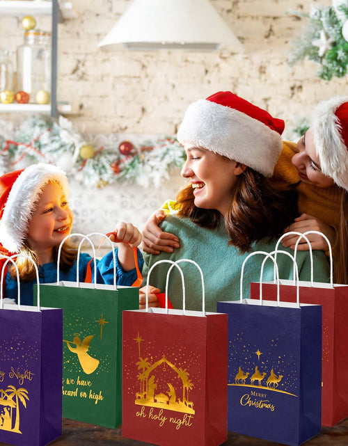 Load image into Gallery viewer, Bolsome 24Pcs Christmas Nativity Gift Bags Red Green Blue Gold Foil
