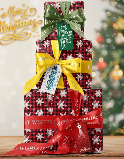 Load image into Gallery viewer, GIOLNIAY Christmas Wrapping Paper Snowflakes Red Black Plaid 28x40 4 Sheets
