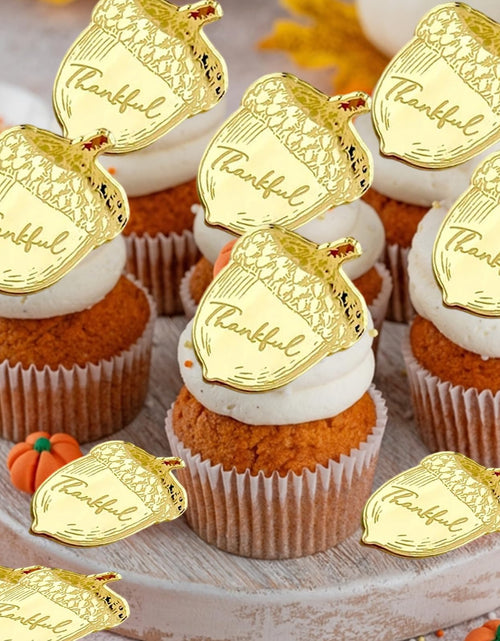Load image into Gallery viewer, mdgfge 20Pcs Thanksgiving Gold Chestnut Acrylic Cupcake Toppers Decor

