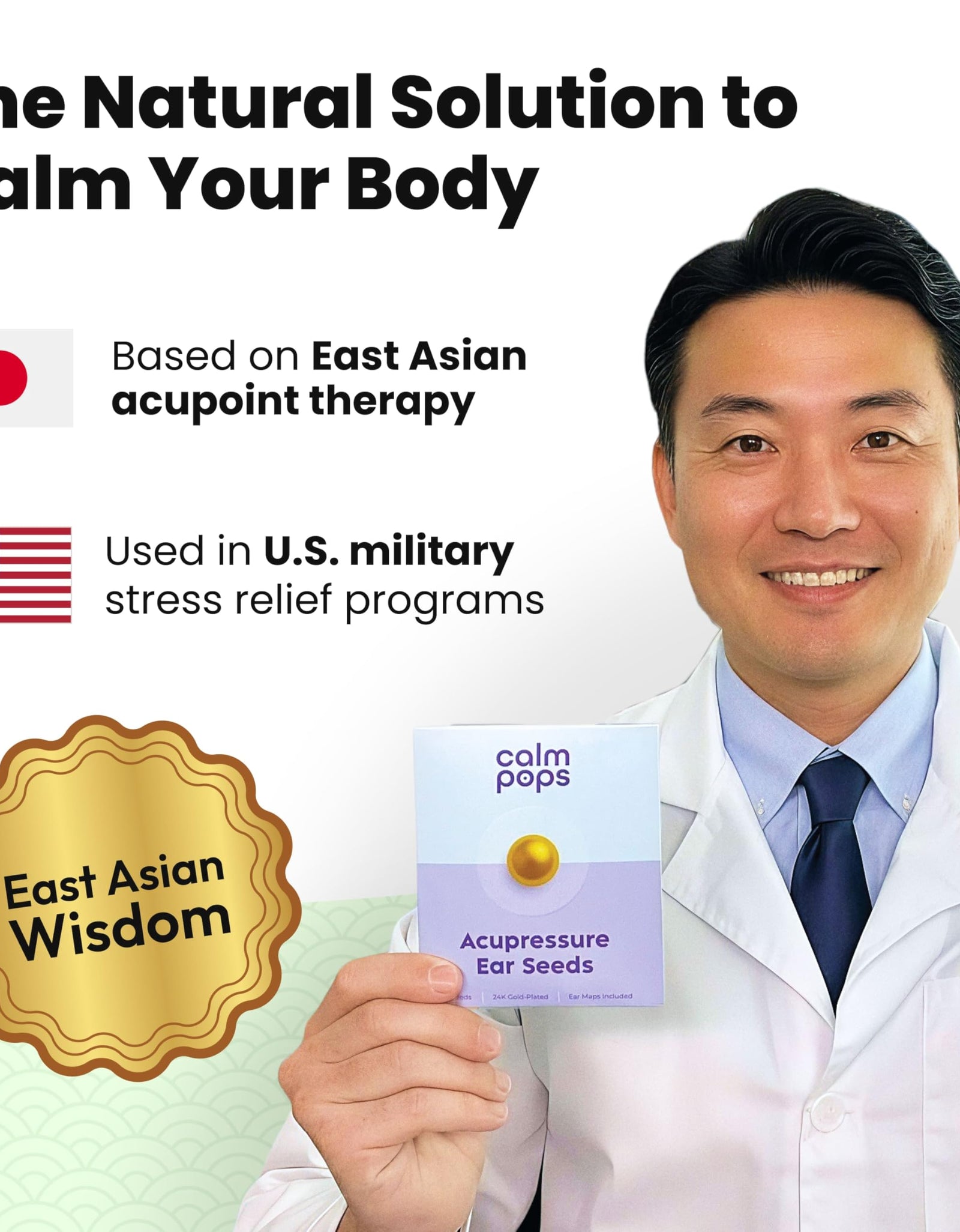 CalmPops Acupressure Ear Seeds Kit 24K Gold Plated 60 Units Immune Digestive