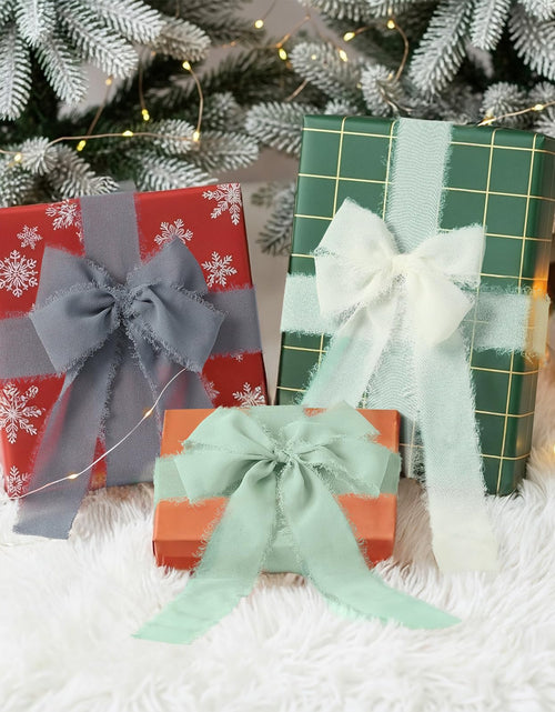 Load image into Gallery viewer, YANGTE Handmade Chiffon Silk Ribbon 1.5in x 28yd 4 Rolls Ivory Green Blue
