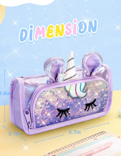 Load image into Gallery viewer, LISEVO 3D Sparkly Pencil Case Purple Cute Sequin Pencil Pouch Girls Kids
