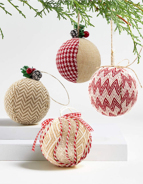 Load image into Gallery viewer, Juncox 12 Pcs Burlap Christmas Ball Ornaments 3.15in Rustic Natural Jute
