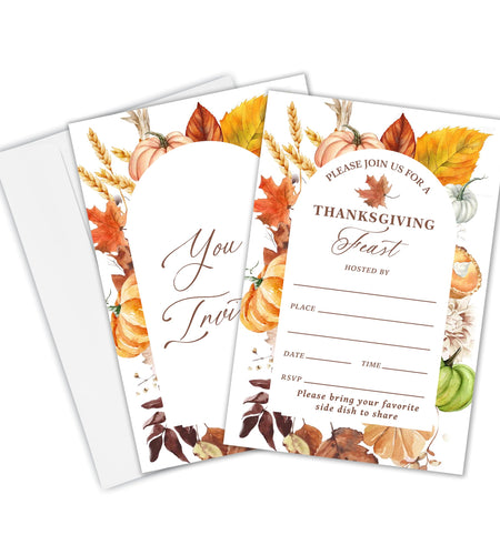 Yhtmbf Thanksgiving Party Invitations 20pcs 4x6 Maple Leaves Pumpkins Fall