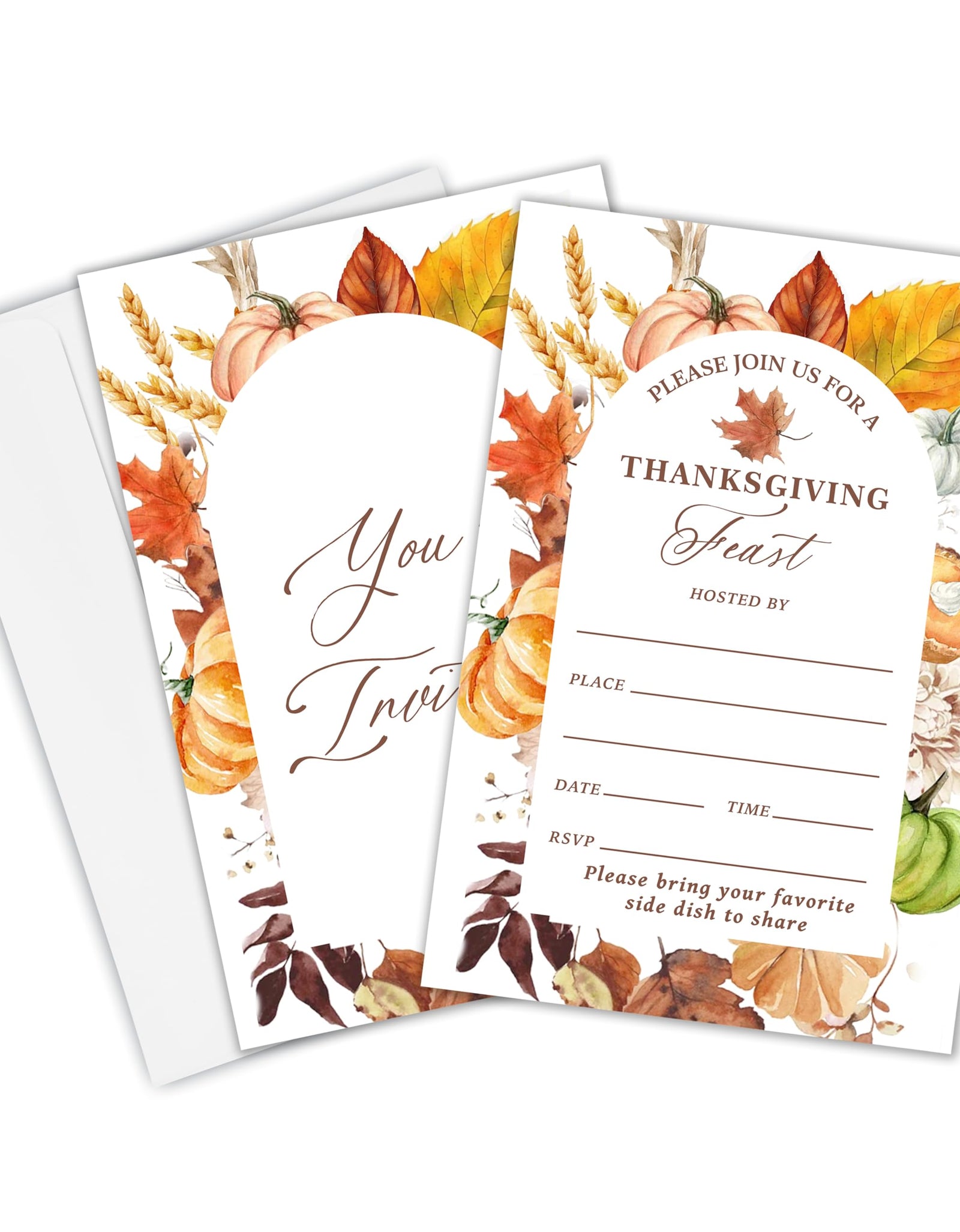 Yhtmbf Thanksgiving Party Invitations 20pcs 4x6 Maple Leaves Pumpkins Fall