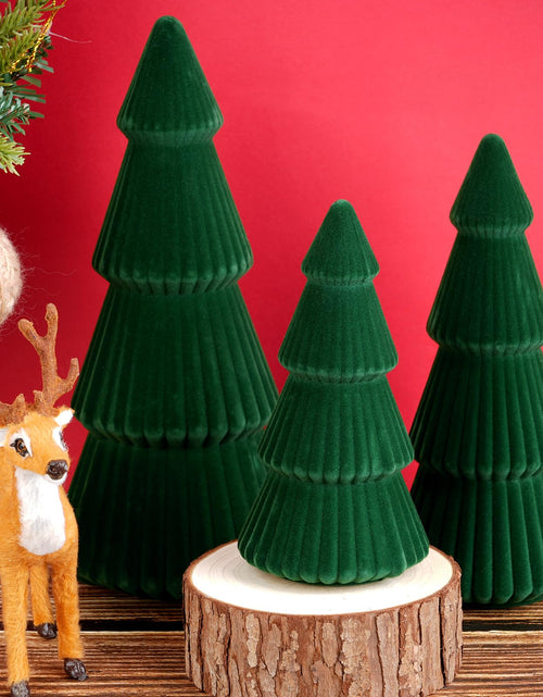 Load image into Gallery viewer, KEASKELL 3pc Dark Green Velvet Christmas Tree Decorations Set
