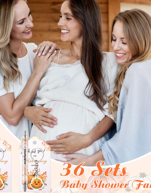 Load image into Gallery viewer, AmazingSpark 36 Sets Fall Baby Shower Favors Pumpkin Pens Keychains Orange
