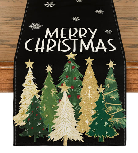 Artoid Mode Xmas Trees Snowflakes Table Runner Black 13x36 Inch
