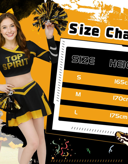 Load image into Gallery viewer, ROC PARTY Women Cheerleader Costume Yellow with Hairpins Pom Poms Size S
