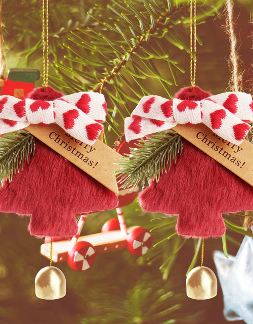 Load image into Gallery viewer, DILAGG Christmas Decorations Fuzzy Tree Ornaments Plush Pendant Gold Bell Red
