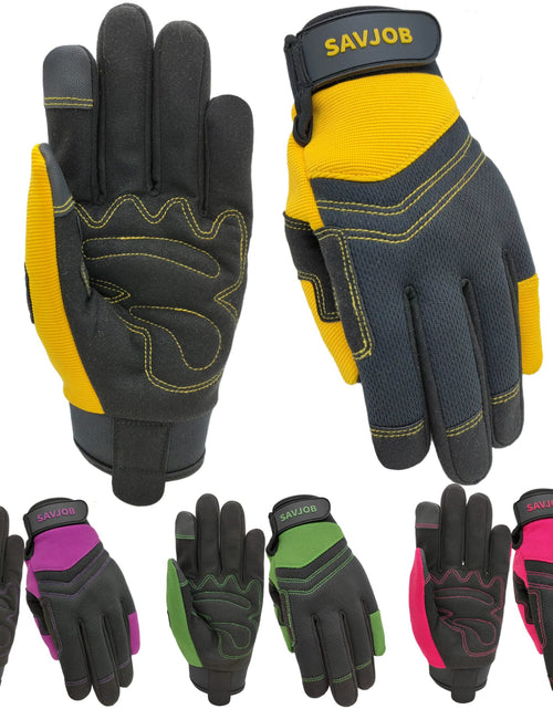 Load image into Gallery viewer, SAVJOB Women's Light-Duty Work Gloves Faux Leather Yellow Size Small
