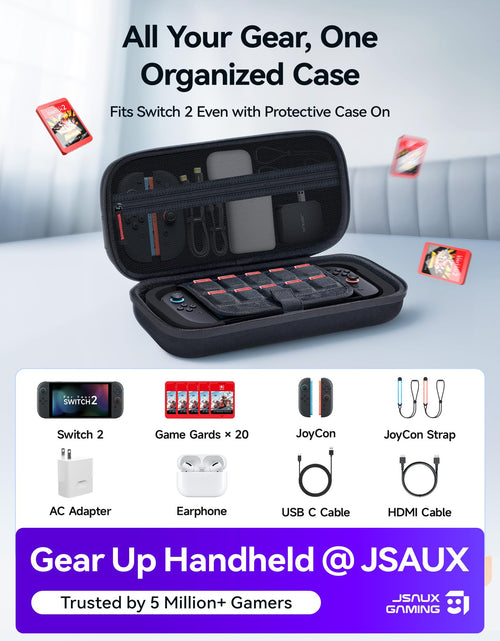 Load image into Gallery viewer, JSAUX Large Capacity Hard Shell Carrying Case Nintendo Switch 2, 20 Slots Black
