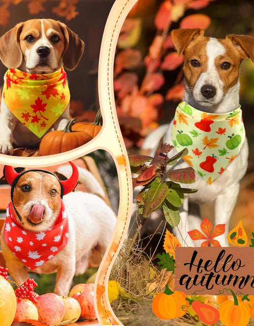Load image into Gallery viewer, Preboun 100Pcs Fall Thanksgiving Dog Bandanas Pumpkin Maple Leaves Yellow Orange
