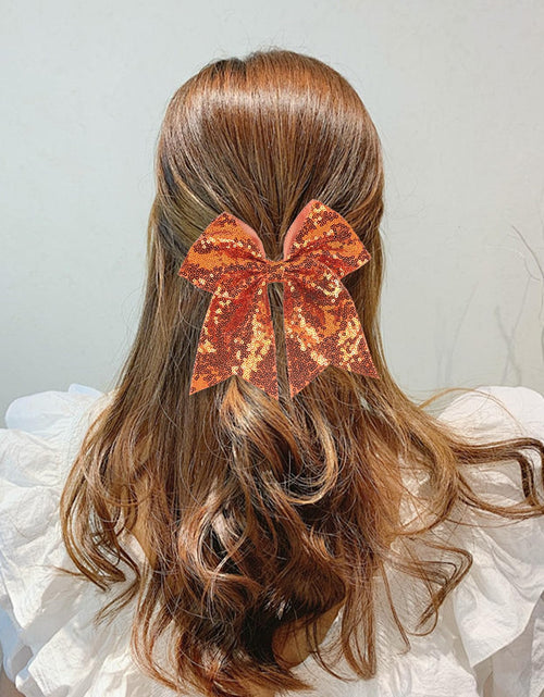Load image into Gallery viewer, Xepeelo 2Pcs Orange Glitter Bow Elastic Hair Ties Bands Ponytail Holder 1 Count
