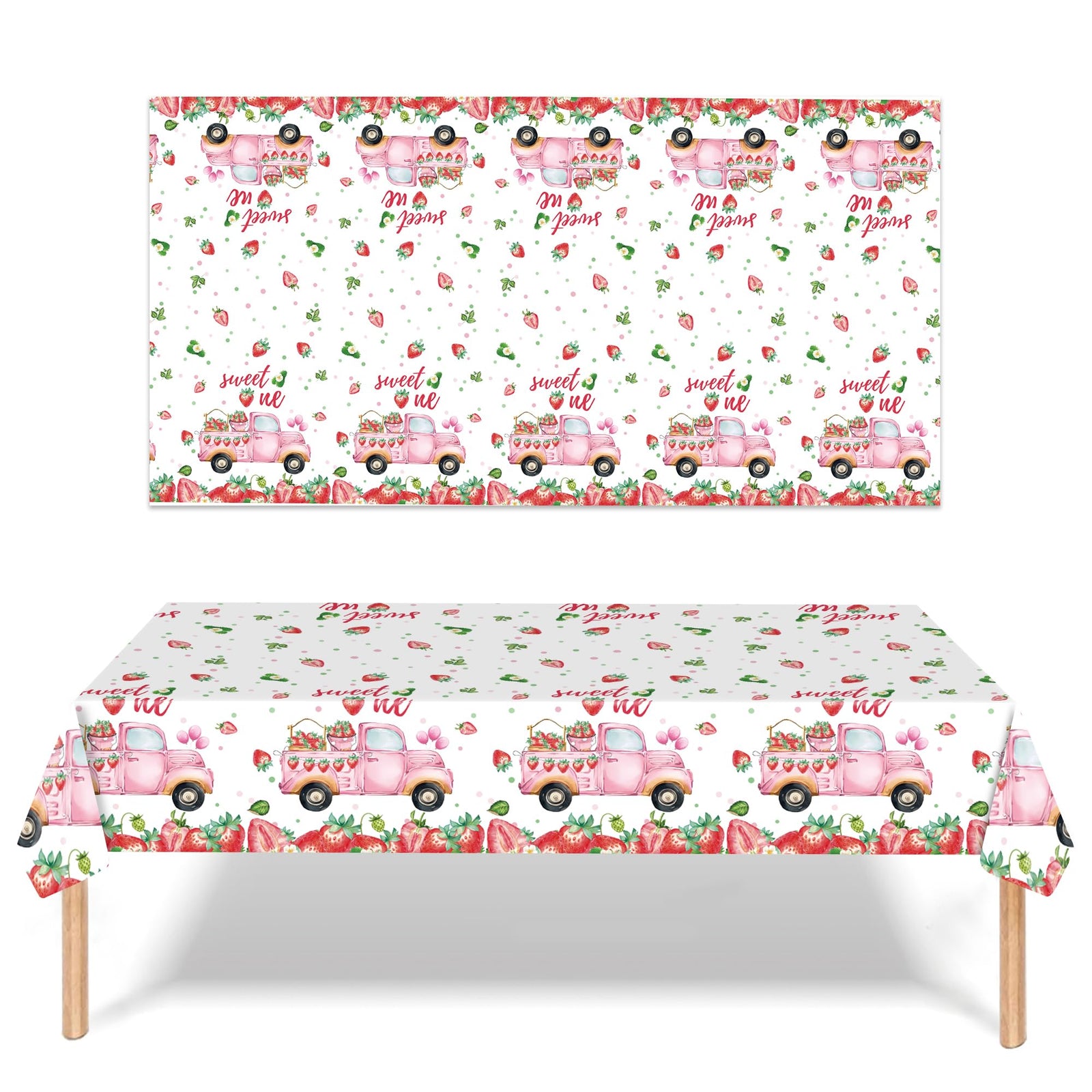 PHOGARY 3 PCS Strawberry Tablecloth Plastic Party Decor Pink 108x54in