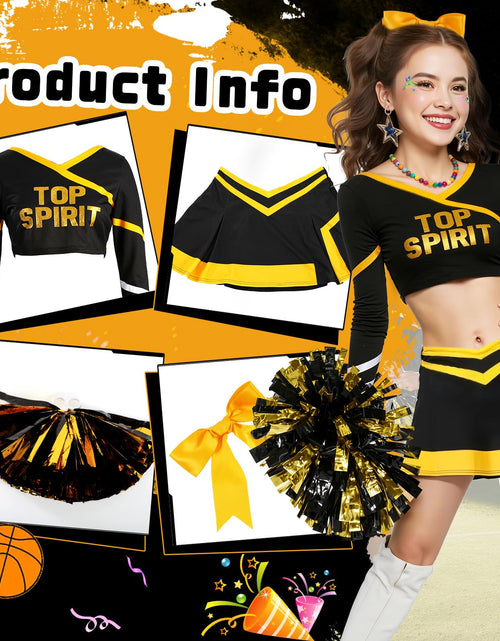 Load image into Gallery viewer, ROC PARTY Women Cheerleader Costume Yellow with Hairpins Pom Poms Size S
