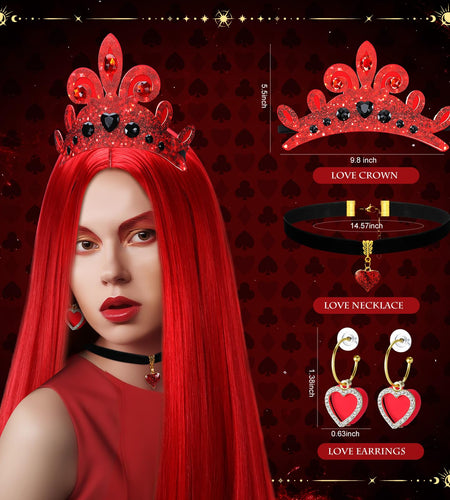 XunYee Halloween Queen Costume Set Red Wig Crown Choker Earrings 60x90cm