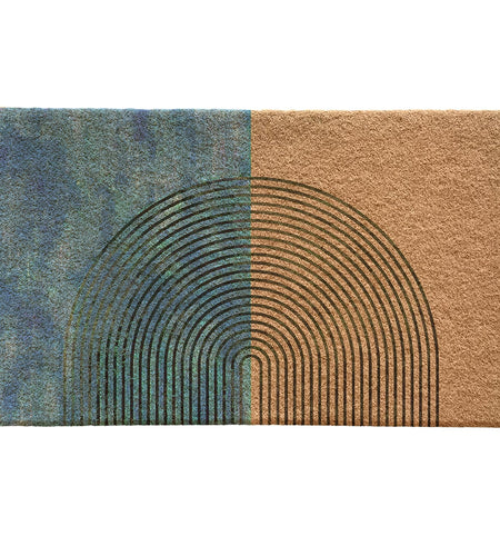 Qabliqo Boho Welcome Door Mat Mid Century Modern Green Chenille 17x30 Inch
