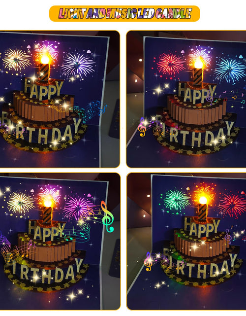 Load image into Gallery viewer, CANREVEL 3D Pop Up Fireworks Birthday Card LED Music Orange Cake Color
