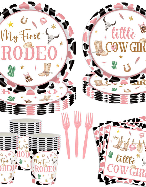 Load image into Gallery viewer, JOYHAPISTAR First Rodeo Birthday Party Supplies Set 120PCS Pink Rustic
