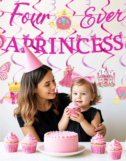 Load image into Gallery viewer, Romart Princess 4th Birthday Party Decorations 2 Banners 8 Swirls Pink Lavender

