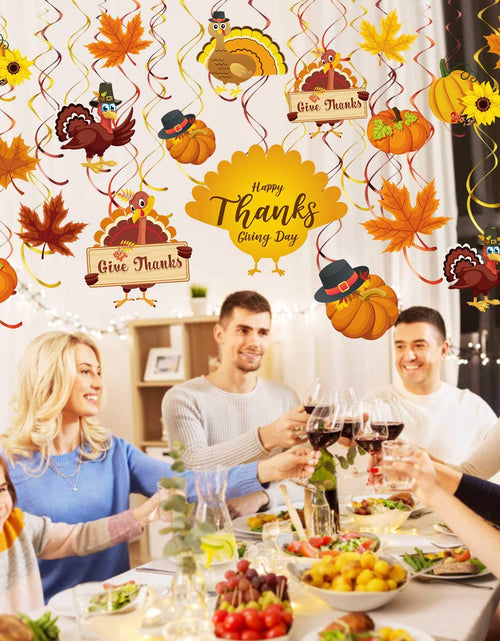 Load image into Gallery viewer, Blulu Thanksgiving Hanging Swirls Decorations Turkey Pumpkin Maple 30 Count
