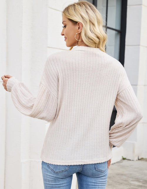 Load image into Gallery viewer, Edelqual Women's Long Sleeve Henley V Neck Sweater Blue Size L
