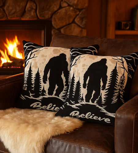 Burbell Bigfoot Christmas Pillow Covers Set of 2 Black 18x18
