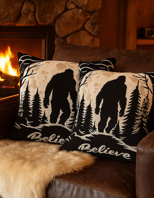 Load image into Gallery viewer, Burbell Bigfoot Christmas Pillow Covers Set of 2 Black 18x18
