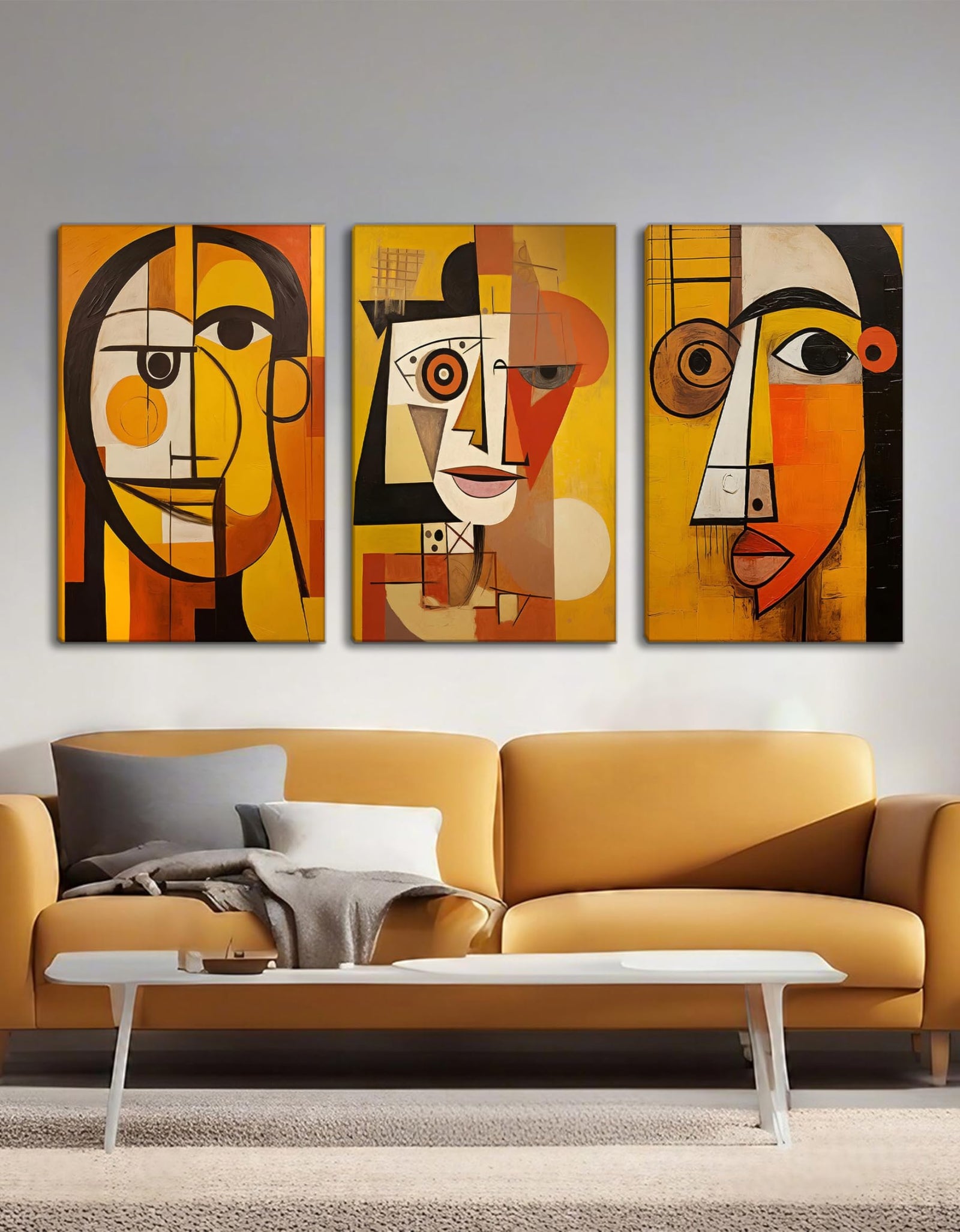 LAJDXSX 3 Pcs Abstract Portrait Canvas Wall Art Orange 12x16in Set