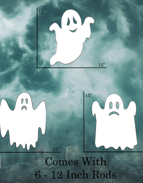 Load image into Gallery viewer, Rogue River Tactical Large Ghost Halloween Yard Sign Outdoor 15x12 Inch 3 Pack

