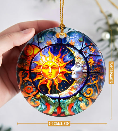 Touber Sun God Christmas Ornament Ceramic Holiday Decor Sun and Moon