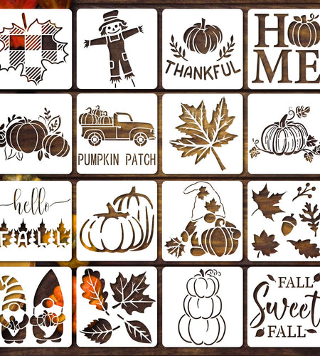 Vloso 16 Pcs Fall Stencils 5x5 Inch Reusable Thanksgiving DIY Crafts