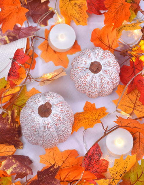 Load image into Gallery viewer, Ovootok Resin Pumpkins Fall Decorations White 2PCS Thanksgiving Decor
