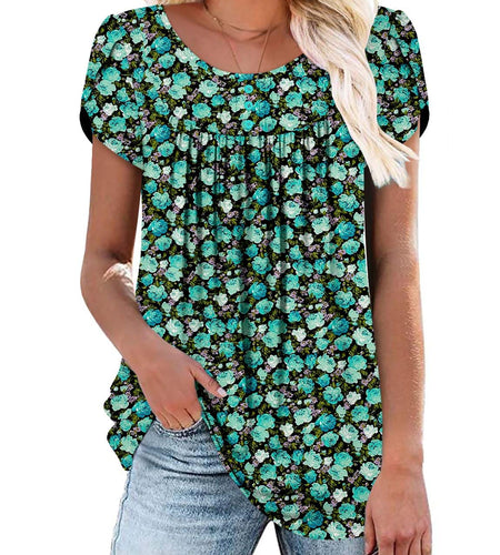 BETTE BOUTIK Womens Button Down Floral Blouse TealRose Size L