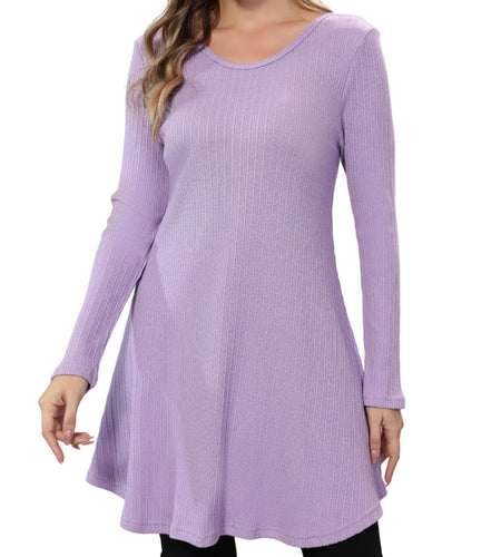 Aphratti Womens Sweater Dress Tunic Top Long Sleeve Casual Lavender L