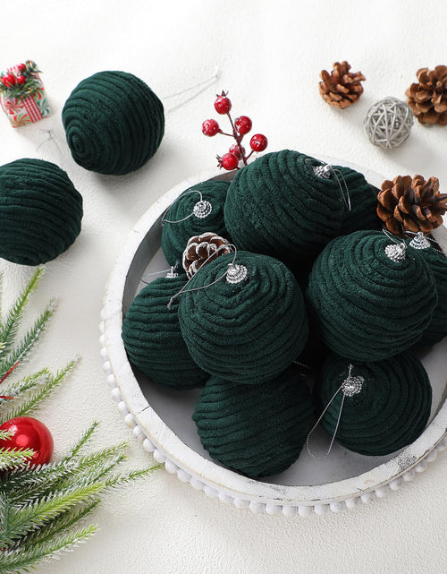 Load image into Gallery viewer, Soulchen 15 Pcs 3.15" Large Green Velvet Flocked Christmas Balls Ornaments
