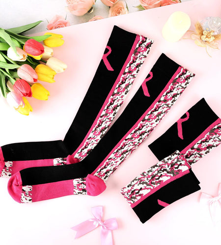 YLOLUL Breast Cancer Awareness Socks Black Camouflage Polyester Womens Size L
