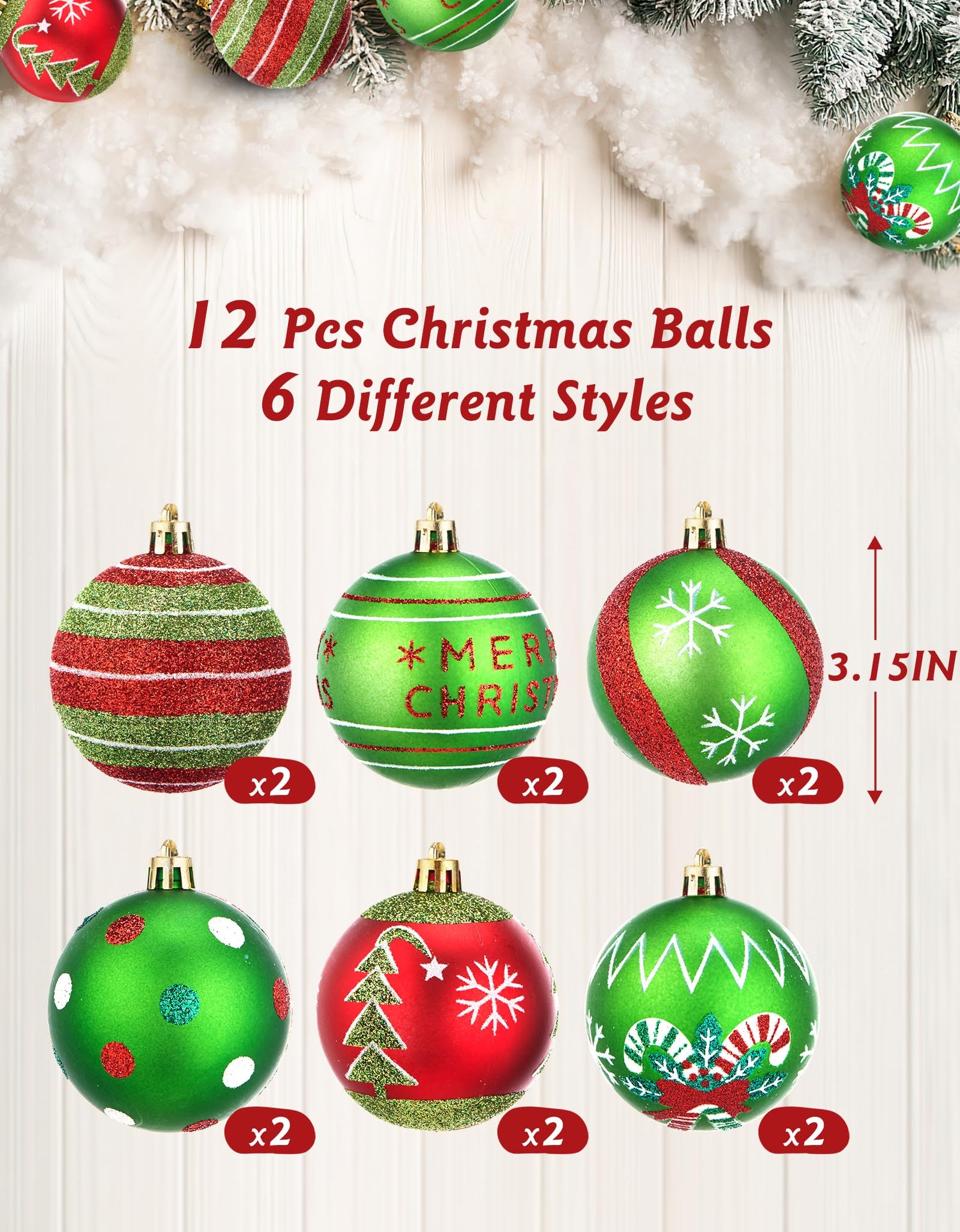 SmartDawn 12 Pcs 3.15in Christmas Ball Ornaments Red Green Plastic