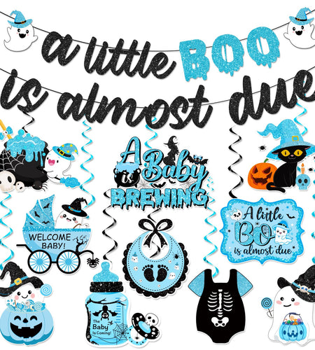 OGMOGKW Halloween Baby Shower Banner Blue A Little Boo Is Almost Due