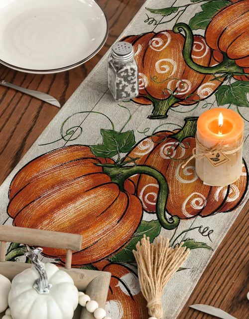 Load image into Gallery viewer, Artoid Mode Polka Dot Pumpkins Vine Wood Fall Table Runner 13x36 Inch
