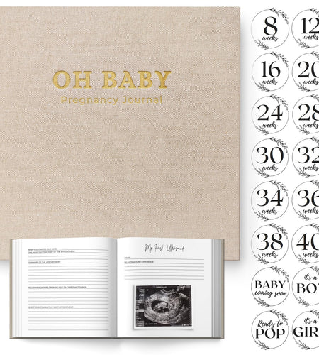 LUMOSX Pregnancy Journal Memory Book Baby Bump Stickers Beige Gender Neutral
