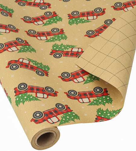 CAMKUZON Kraft Christmas Wrapping Paper Roll Vintage Red Black Plaid 17.4 Inch