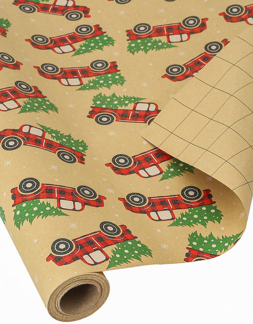 Load image into Gallery viewer, CAMKUZON Kraft Christmas Wrapping Paper Roll Vintage Red Black Plaid 17.4 Inch
