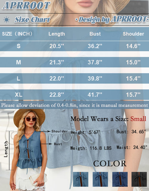 Load image into Gallery viewer, APRROOT Denim Vest Women Sleeveless V Neck Tie Front Dark Blue Size S
