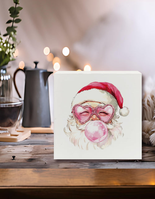 Load image into Gallery viewer, XUNLURY Santa Wooden Box Sign Pink Christmas Decor 5x5 Inch
