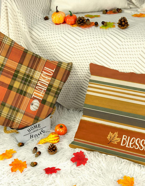 Load image into Gallery viewer, 4TH Emotion Fall Pillow Covers 18x18 White Pumpkin Check Set of 4
