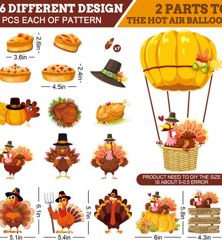 Whaline 45Pc Thanksgiving Turkey Hot Air Balloon Paper Cutouts Autumn Decor